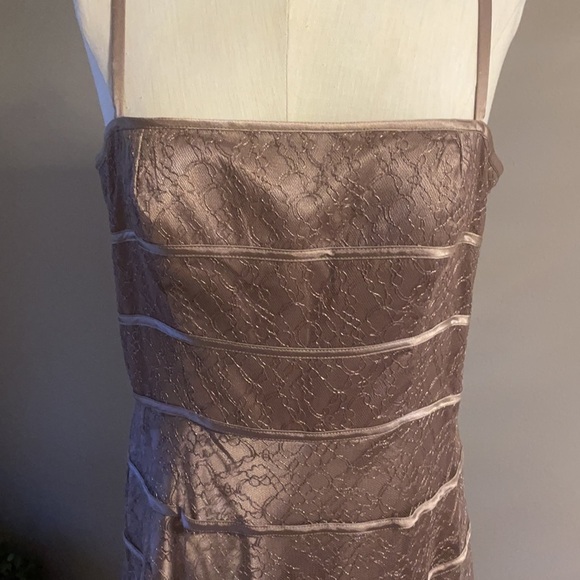 JS COLLECTION FORMAL / wedding LACE / SATIN OVERLAY LONG TANK DRESS  sz 10 TAUPE - Picture 2 of 16